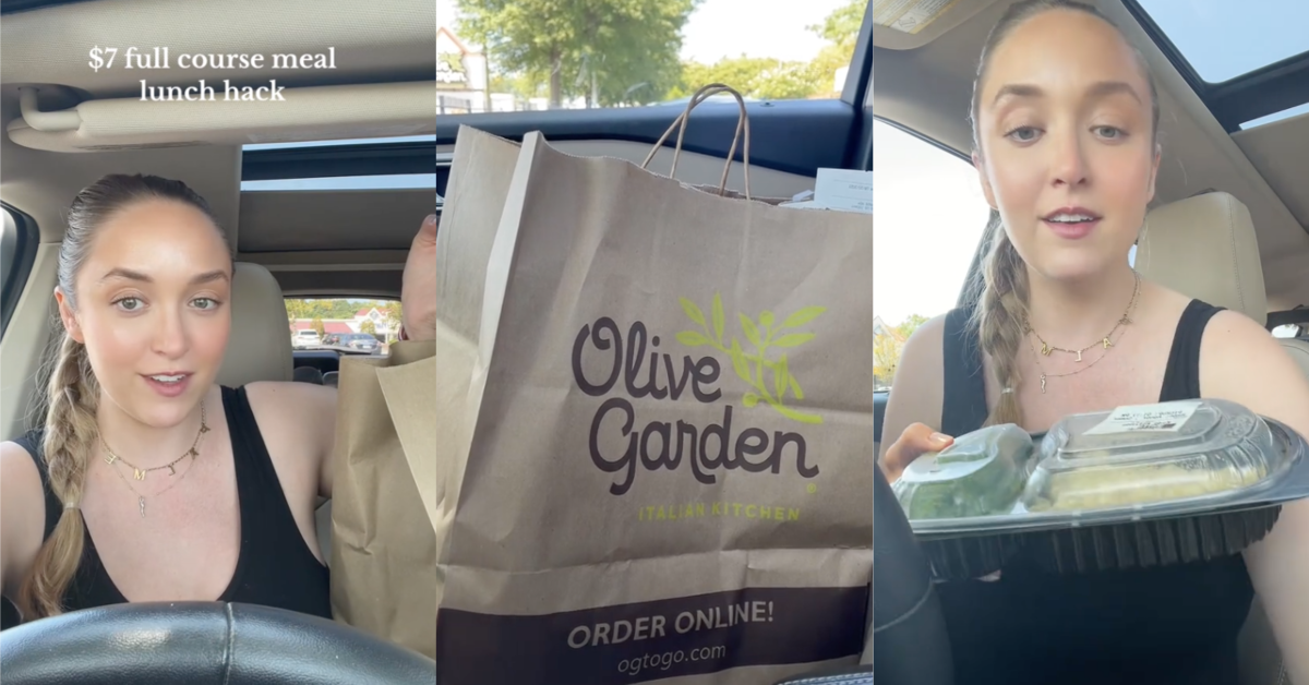 TikTokOliveGardenCurbside This is so smart! A Woman Said That Curbside Service At Olive Garden Lets You Get Full Meals For Cheap