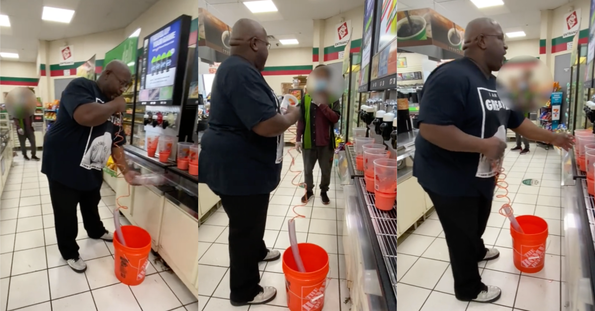 TikTokSlurpeeThief You cant just make your own rules. 7 Eleven Customer Tried to Fill Up A 5 Gallon Bucket With Slurpee And Got Shut Down