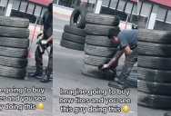‘Imagine going to buy new tires and you see this…’ TikToker Catches A Guy Spray Painting Older Tires With Black Spray Paint