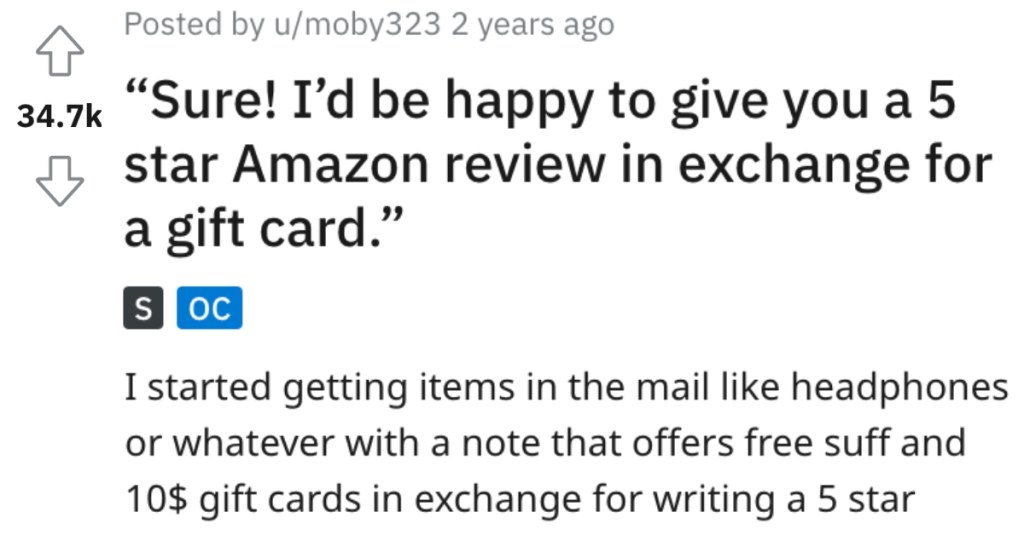 'I edit the review to explain how this scammer is rigging the system.' This Amazon Customer Gets Revenge On Businesses That Offer Gift Cards For Good Reviews