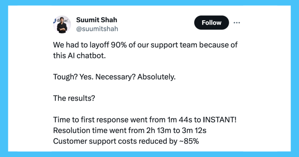 CEO Brags Online That AI Outperforms 90% Of The Customer Service Staff He Just Laid Off. People Try It And Think It's Horrible.