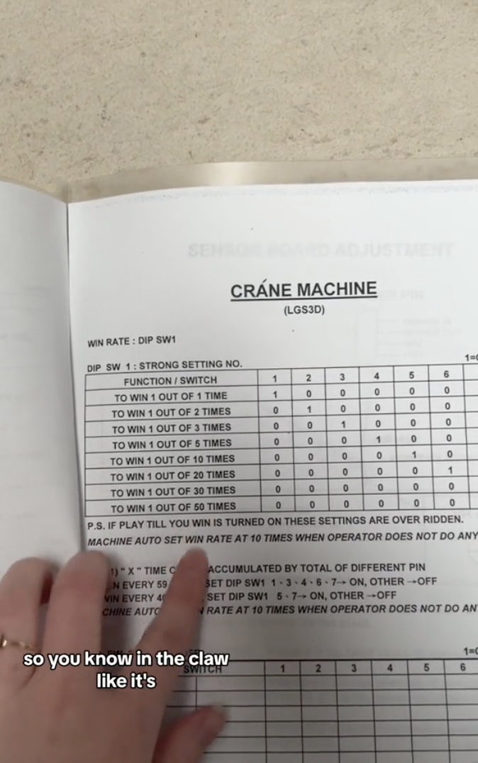 Claw Tiktok Win Rates Woman Buys Claw Machine And Finds A Guide Inside That Shows How Theyre Rigged To Lose