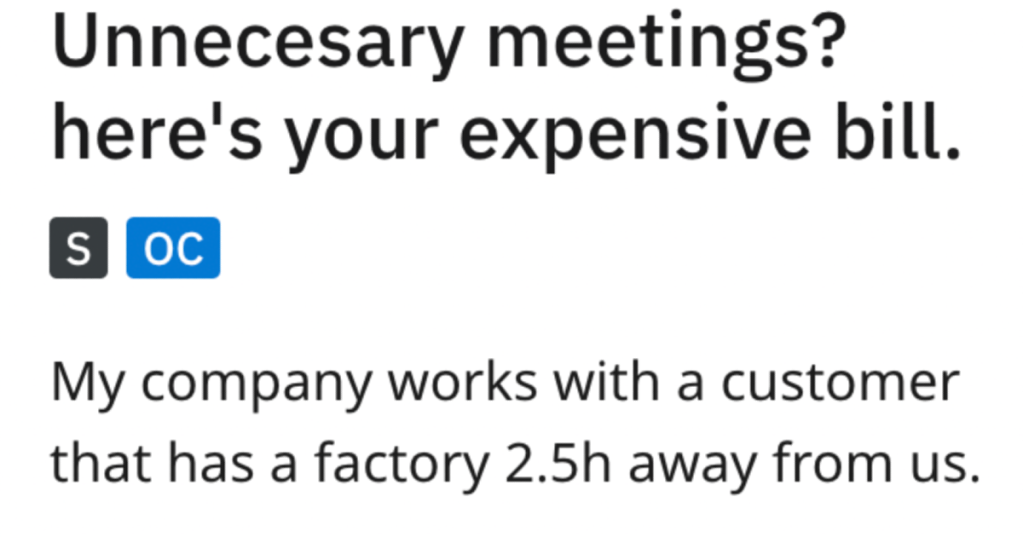 Company Insists On An In-Person Meeting. They End Up Paying For 16 Hours Of Work Instead Of A 15 Minute Online Meeting.