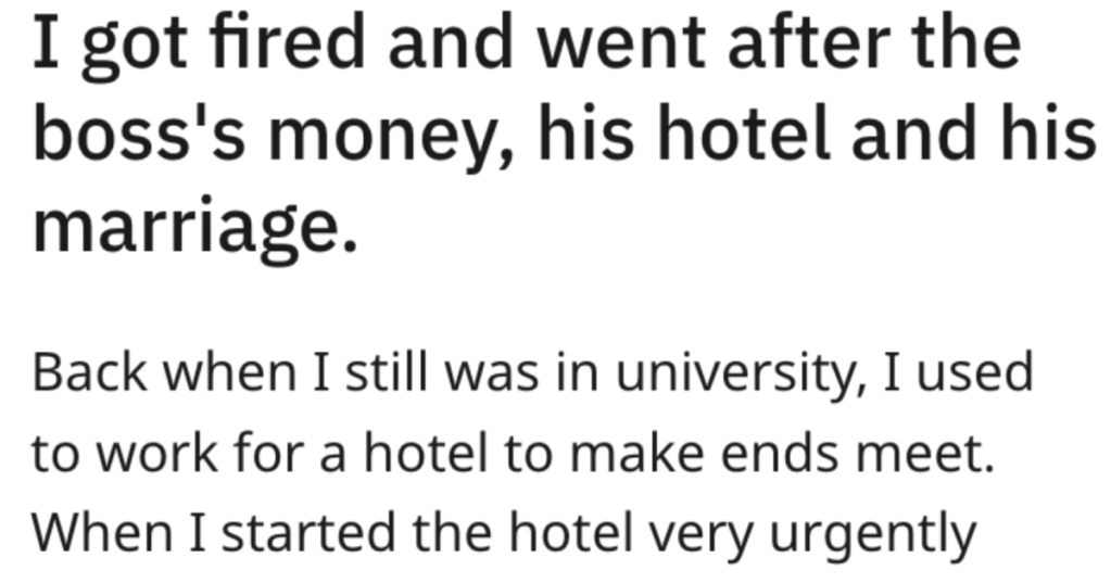 New Hotel Owner Tries To Harass Good Employee So He'll Quit. He Gathers Evidence, Wins A Bunch Of Money And Forces Them To Sell The Place.