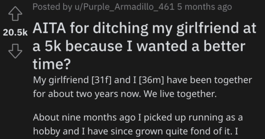 He Ditched His Girlfriend During 5K Run Because He Wanted A Good Time. Now She Won't Talk To Him.