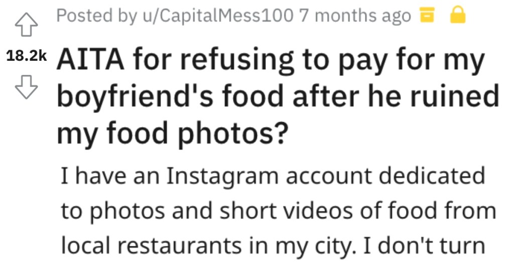 She Wouldn’t Pay For Her Boyfriend’s Food After He Ruined Her Food Photos For Instagram