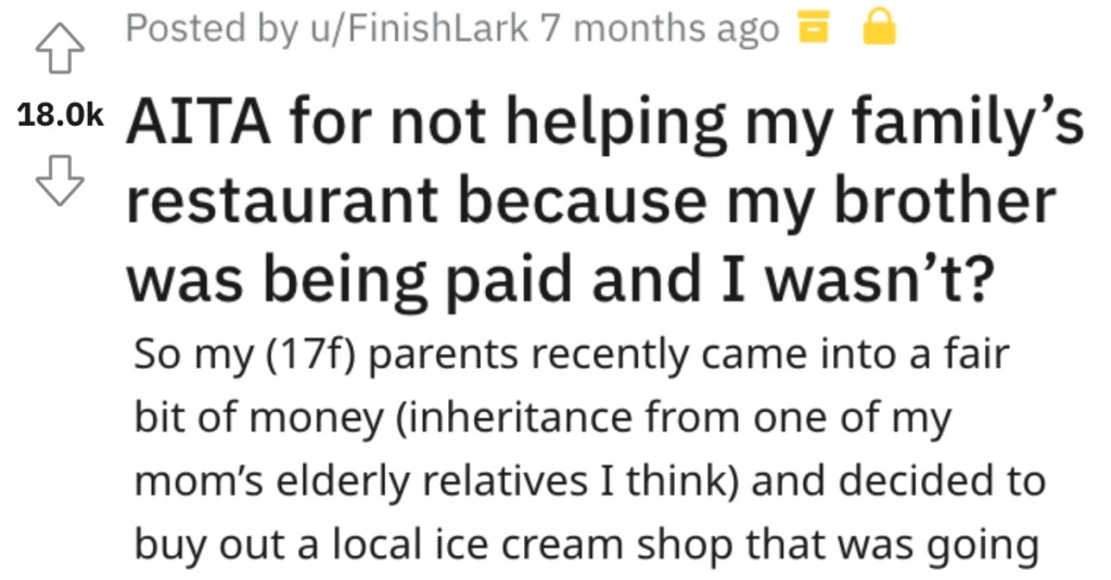 Brother Asks Her To Work At The Family Ice Cream Shop For Free, But She Refused Because He Was Getting Paid
