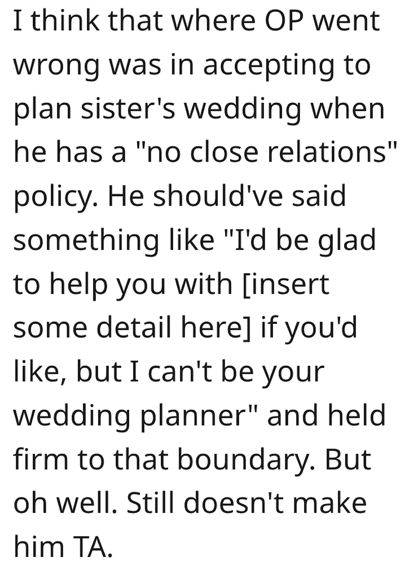 Wedding Comment 1 Sister Asks Brother To Plan Her Wedding But One Question Caused Him To Drop Everything And Lose The Venue