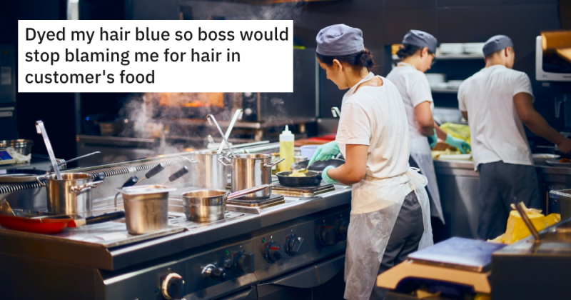 Blue Thumb In Text e1705543108630 Employee Is Always Blamed For Hair In Customers Food, So She Dyes Her Hair Blue To Prove Its Not Her