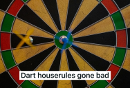 Woman Doesn’t Want to Fetch Her Own Darts, So Guy Throws Them As High As He Can To Teach Her A Lesson