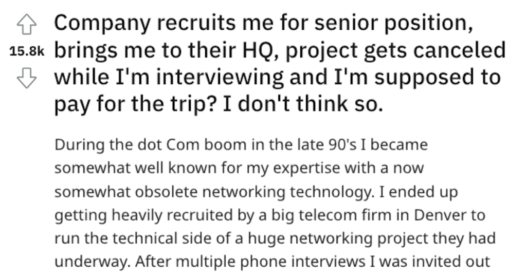 Company Canceled His Interview And Expected Him To Pay Travel Expenses. So He Left The Rental Car In A Place That Cost Them Big.