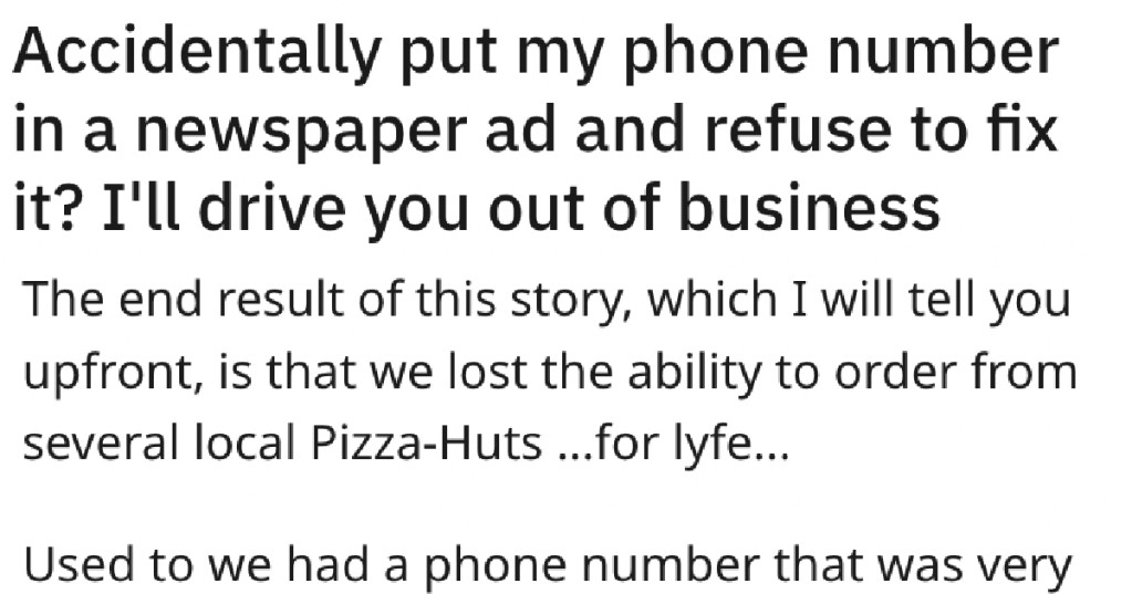 'You had better stop! This is illegal!' - Pizza Place Refused To Change Their Phone Number, So His Family Took Hundreds Of Orders For Months