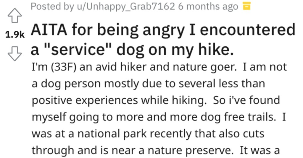 Woman Took Her Service Dog On A No-Pet Hiking Trail, And An Angry Hiker Chewed Her Out for It