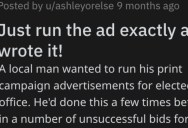 Local Politician Demanded That His Ad Not Be Changed, So a Newspaper Complied Even Though He Made a Mistake