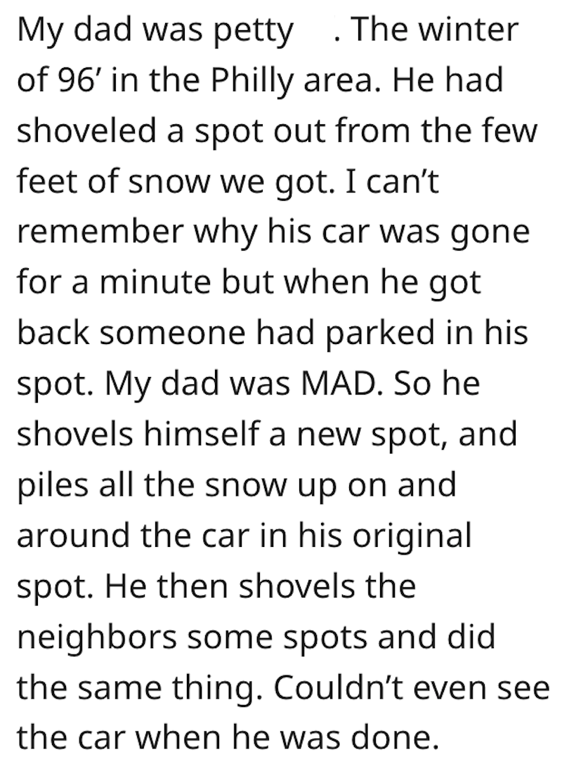 Shovel Comment 2 Neighbor Takes The Parking Spot He Spent An Hour Shoveling, So He Poured Ten Gallons Of Water On His Car To Teach Him A Frozen Lesson