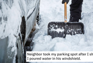 Neighbor Takes The Parking Spot He Spent An Hour Shoveling, So He Poured Ten Gallons Of Water On His Car To Teach Him A Frozen Lesson