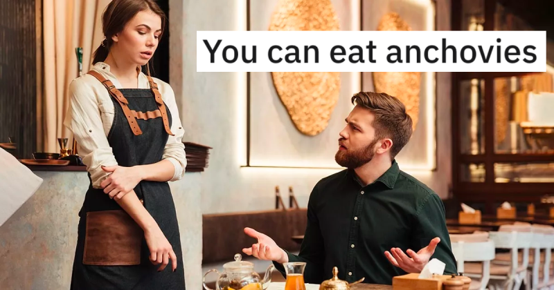 Anchovy Thumb In Text e1706908856937 Rude Customer Makes Waitress Cry After An Anchovy Argument, So The Chef Decides To Embarrass Her In Front Of The Whole Restaurant