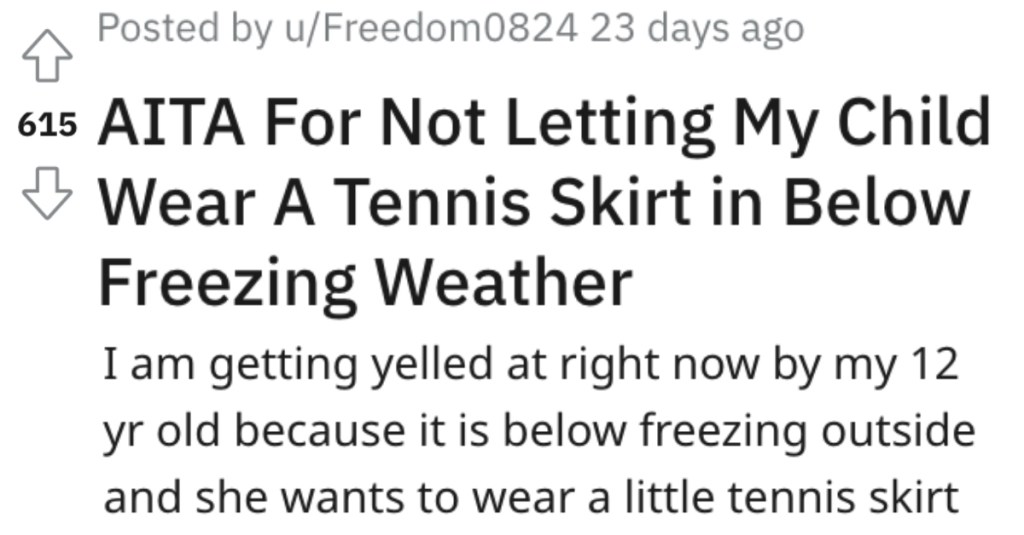 12-Year-Old Daughter Wanted To Wear A Short Skirt In Freezing Weather, But Dad Puts His Foot Down For Her Own Good