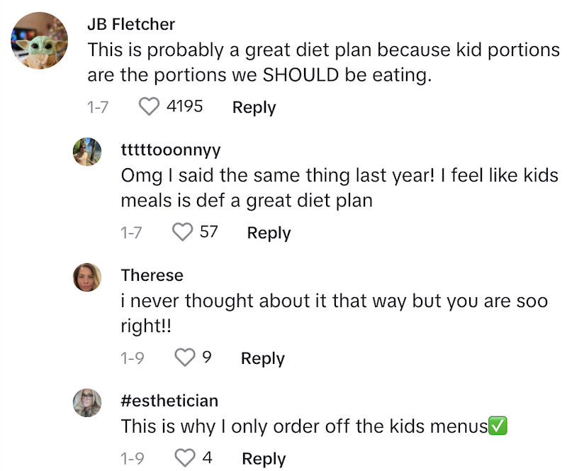 Outback Comment 1 Every 9 kids meals she gets a reward.   Woman Shows How To Save Money On Dinner By Ordering Off The Kids Menu