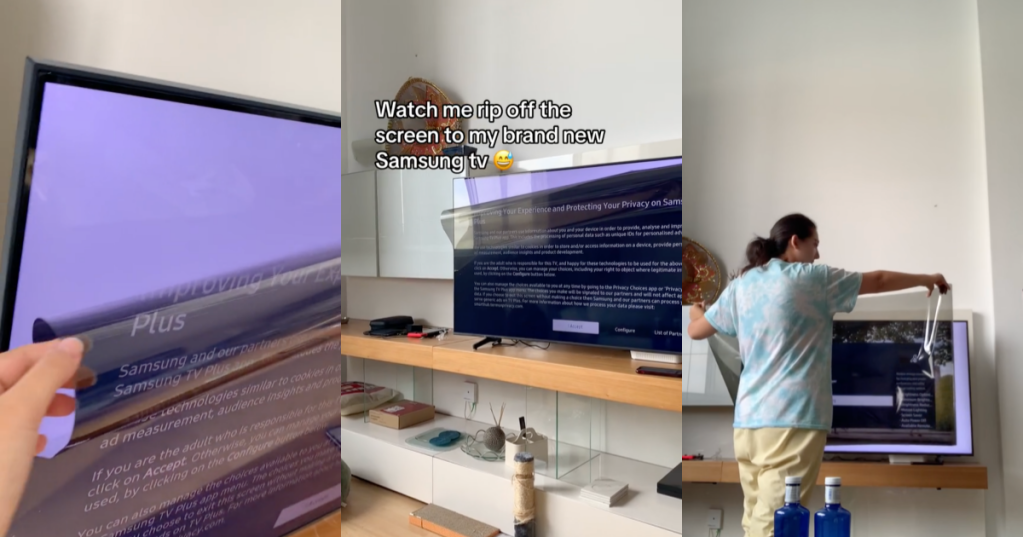 Woman Peels Protective Plastic Off Her New Samsung TV, Only To Realize It's The TV's Screen. - 'They did this with their flip phones too.'