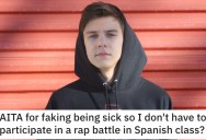 Student Was Supposed To Rap Battle A Guy Who’s Crushing On His Girlfriend. So He Tried To Fake Being Sick, But His Parents Are Calling Him Out.