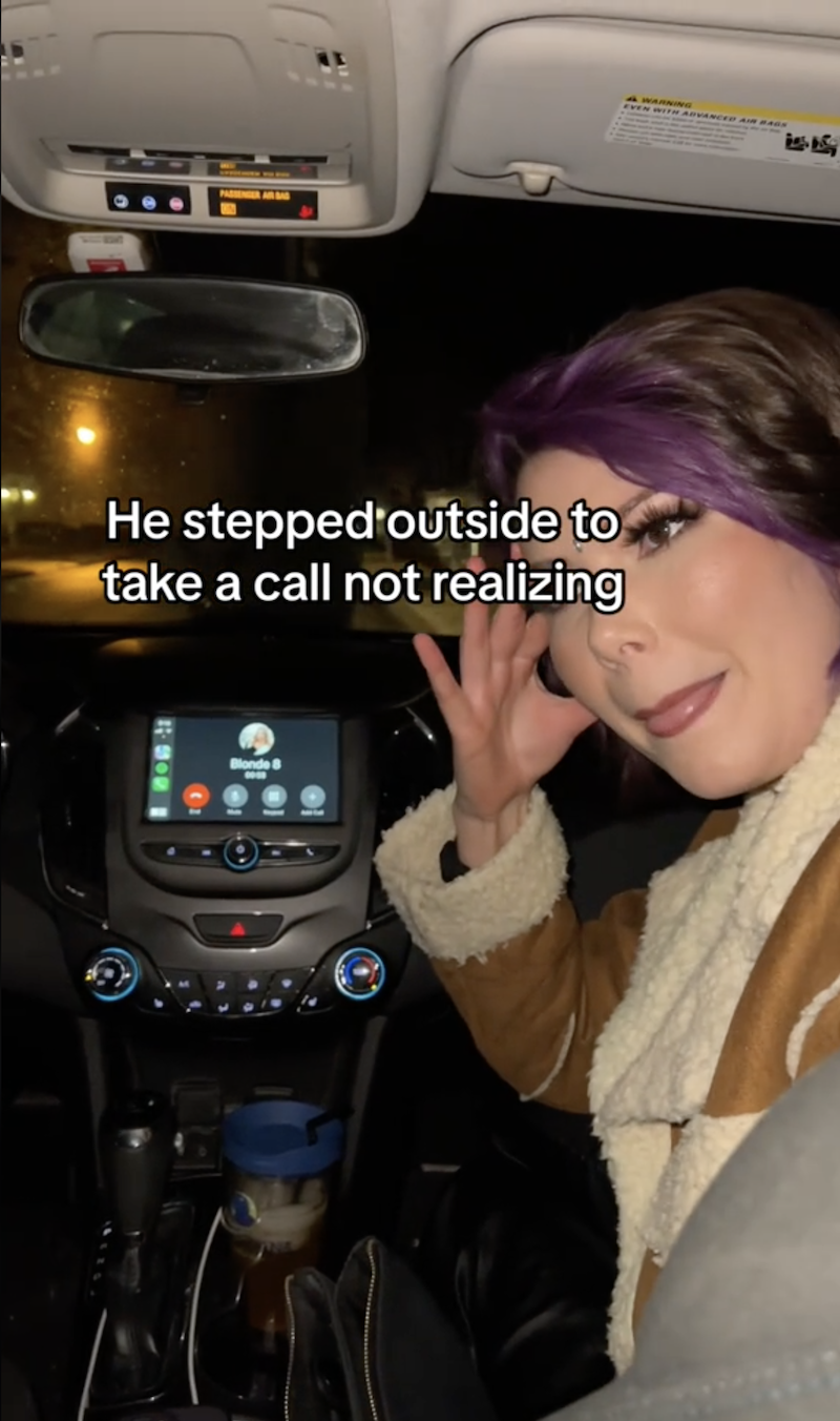 Cheater SS 1 Her Boyfriend Steps Out Of Car To Take A Call, But His CarPlay Ends Up Exposing Him As A Cheater.   Does he realize we can literally see who hes talking to?