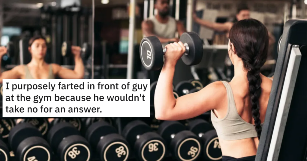 Gym Bro Flirts With Woman During Her Workout And Won't Take No For An Answer, So She Scares Him Off By Passing Some Horrifically Smelly Gas