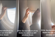 Air Traveler Gets Into A Hilarious Battle Of Wills Over The Window Shade With A Spicy Toddler