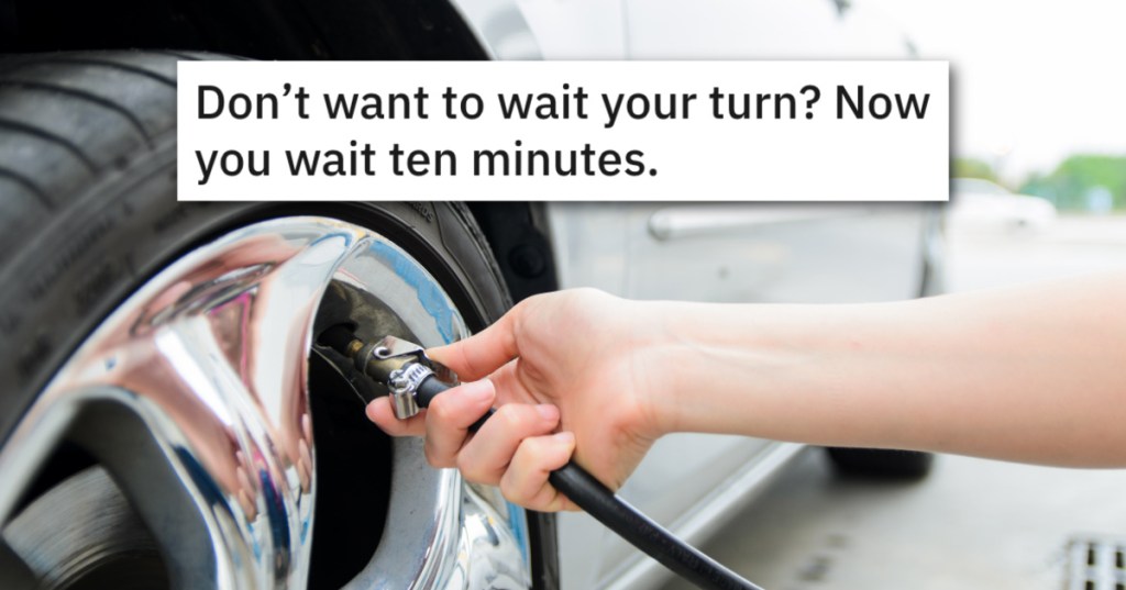 A Lady Cut Him In Line At The Tire Pump, So He Got Satisfying Revenge And Made Her Wait Even Longer