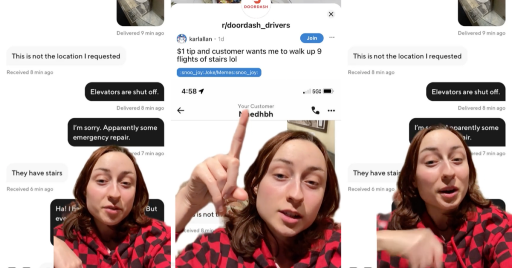 Doordash Customer Wants Driver To Walk Up Nine Flights Of Stairs For A $1 Tip. Her Response Is Very Relatable.