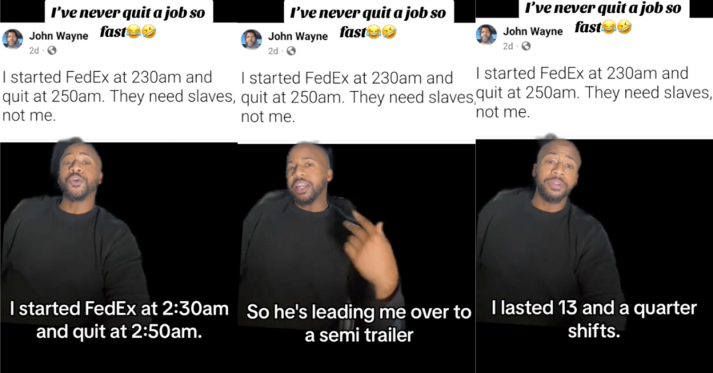Former FedEx Employee Shares Why He Quit His Job After 20 Minutes On The Job. - 'I’m lifting up 97-inch flat-screen TVs.'