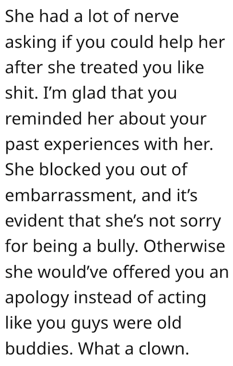 Bully Comment 3 High School Bully Messages Her Former Victim For A Favor, But Shes Left Humiliated When Her Old Words Are Thrown Back In Her Face