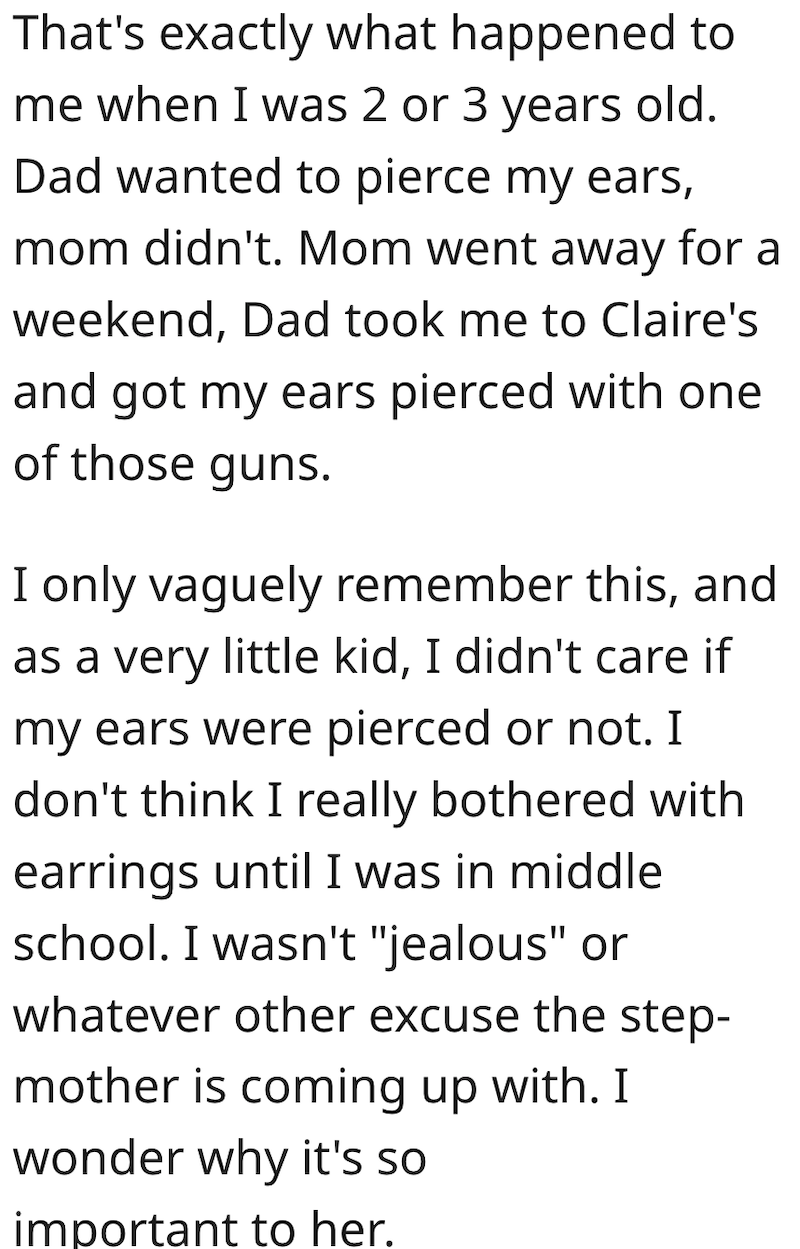Earrings Comment 5.5 Stepmom Buys Granddaughter Earrings To Force Her To Get Her Ears Pierced, But Her Mom Foils The Plan By Exchanging The Earrings Leaving Her Absolutely Fuming