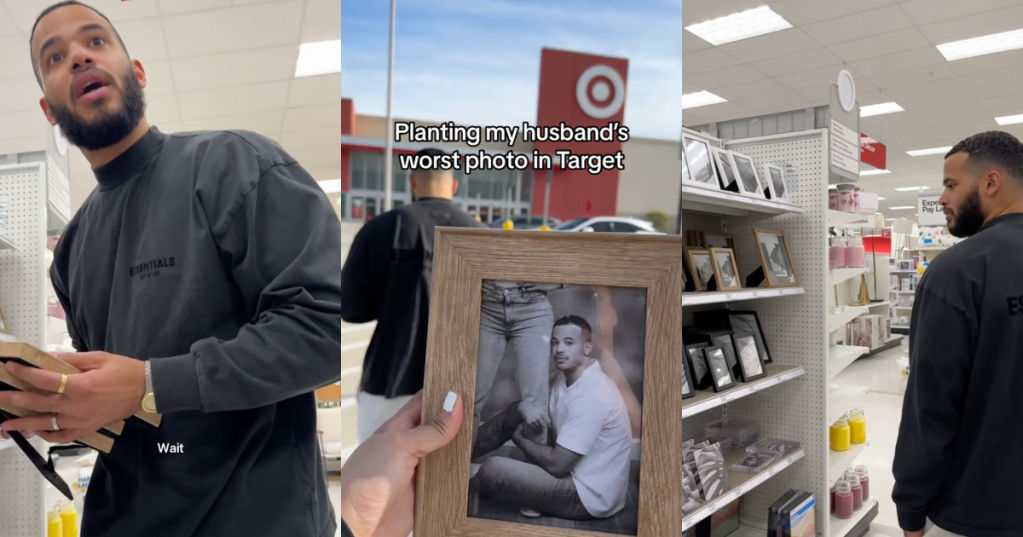 Woman's Prank Leaves Husband Speechless When She Puts His Most Embarrassing Pictures In Photo Frames All Over Target's Shelves