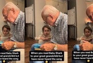 Grandpa Doesn’t Know Baby Shark Song, But Gives Reading The Book To Grandkid A Try Anyway