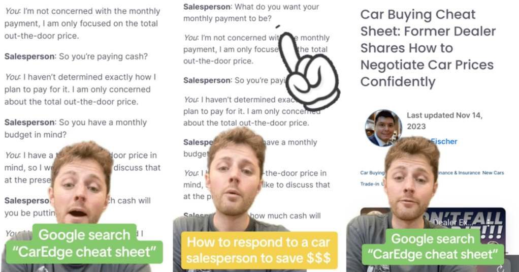 Savvy Car Buyer Tells You How To Answer An Important Question Car Dealers Ask Customers. - 'Free cheat sheets that tell you what to say.'