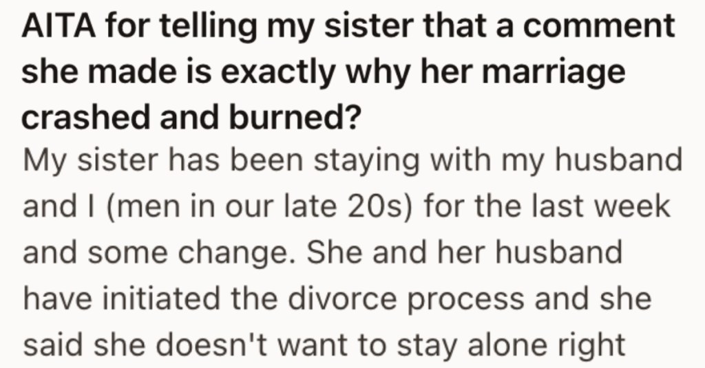His Sister Made An Inappropriate Comment About His Relationship, So He Told Her That Now He Realizes Why She’s Getting Divorced