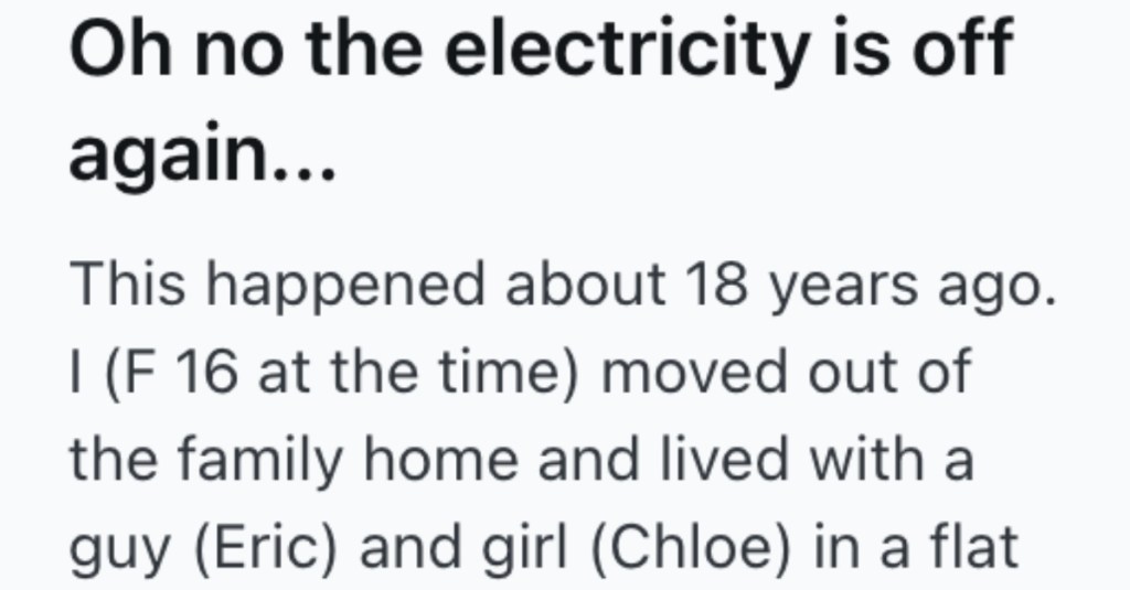 Clueless Roommate Kept Insisting The Electricity Wasn’t Turned Back On, So They Let Her Stay At A Friend’s House So They Could Have Peace And Quiet