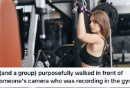Annoying Woman Tried To Record Her Workout At A Gym, So They Kept Walking In Front Of Her Phone To Mess With Her