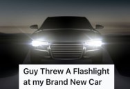 Thugs Try To Beat Up A Guy Because He Shined His Headlights Into Their House, But When They Throw A Flashlight At His New Car He Makes Sure To Get Payback