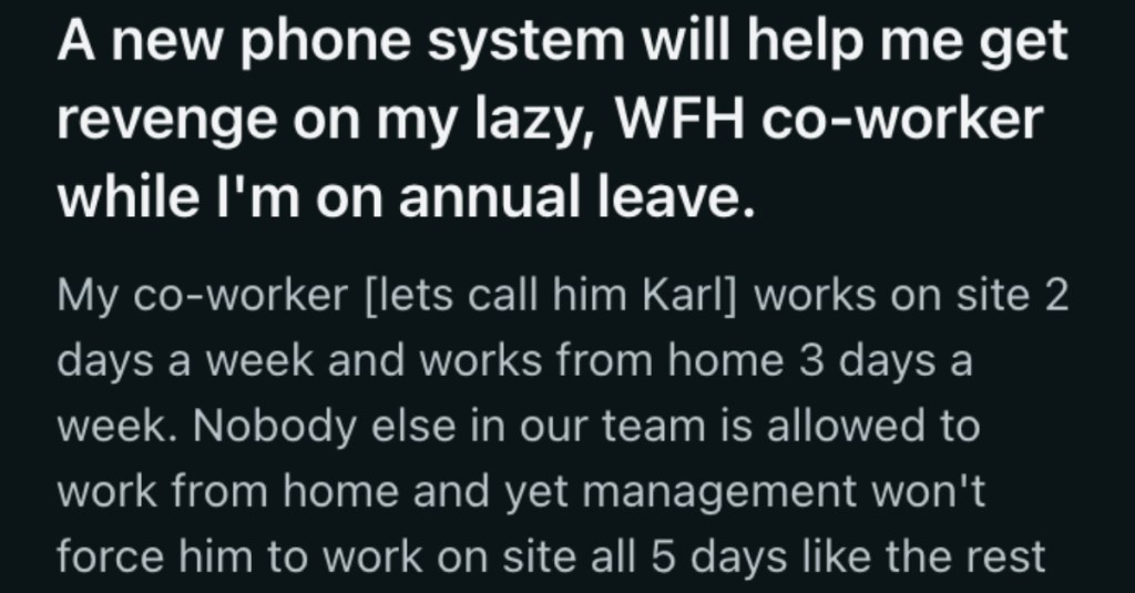 A Work From Home Co-Worker Isn’t Pulling His Weight When They're In The Office, So They’re Going To Make His Job Unbearable While They’re On Vacation