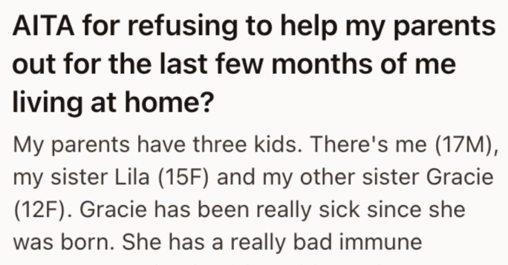 His Parents Are Struggling Financially Because Of Sister's Medical Issues, But This 17-Year-Old Refuses To Help Because They Treated Him Poorly
