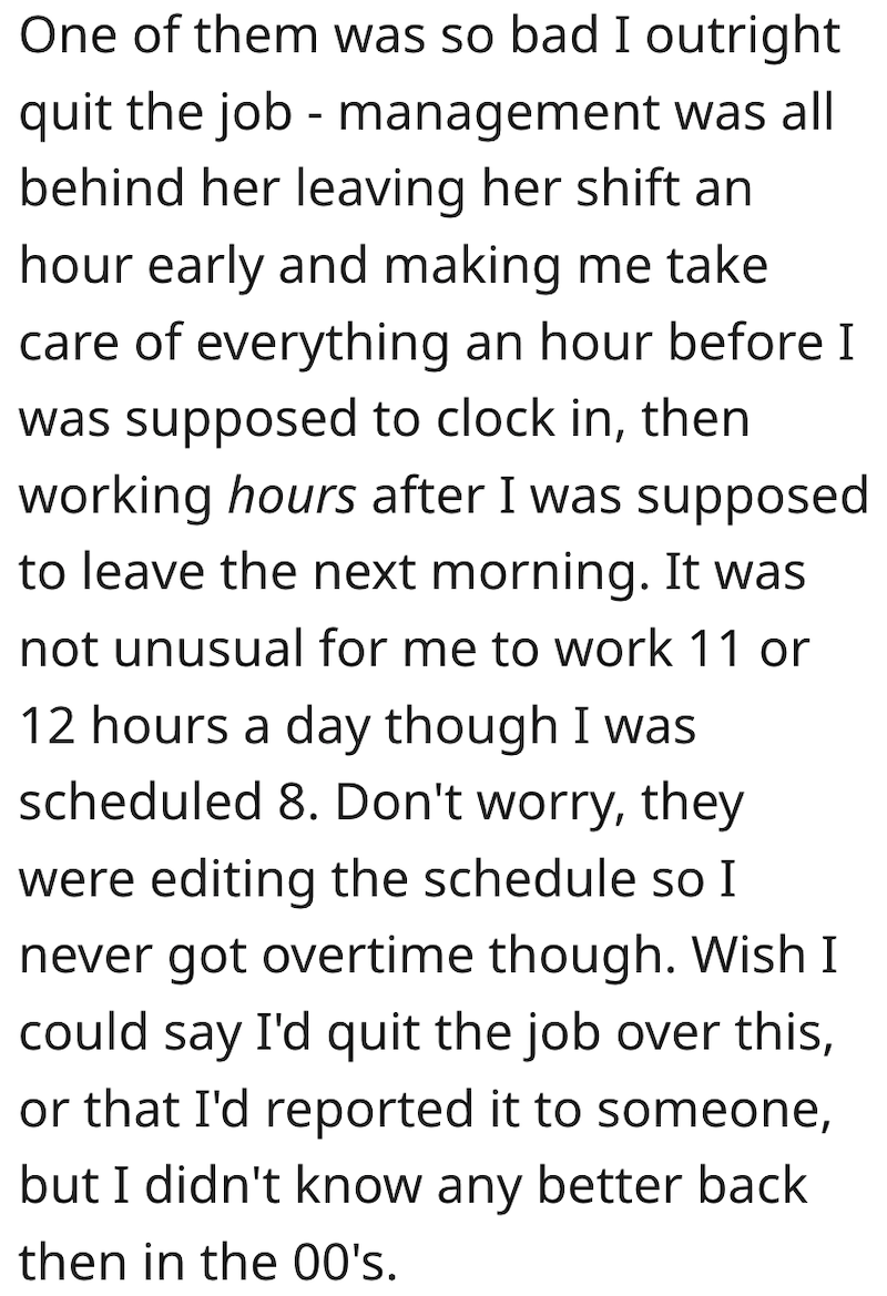 Early Comment 3 Entitled Coworker Clocks Out As Soon As She Gets There, Leaving Her The Rest Of Her Work. When She Stops Coming Early, The Coworker Throws A Fit.