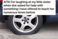 Little Sister Wouldn’t Listen When He Tried To Teach Her How To Change A Tire, But Then  She Got A Flat Tire At Night And He Didn’t Want To Help Her Anymore