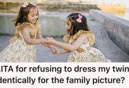 Mom Refused To Dress Her Identical Twins The Same For A Family Photo, But Now Their Grandma Is Very Upset About It