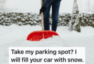 After A Massive Blizzard An Anonymous Neighbor Parked In The Spot A Homeowner Had Shovelled Out, So He Decided To Teach Them A Lesson And Fill Their Car With Snow