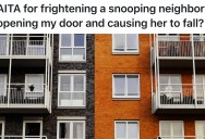 Snooping Neighbor Lurks Around Apartment Landing, And Her Snooping Ended Up Causing A Fall