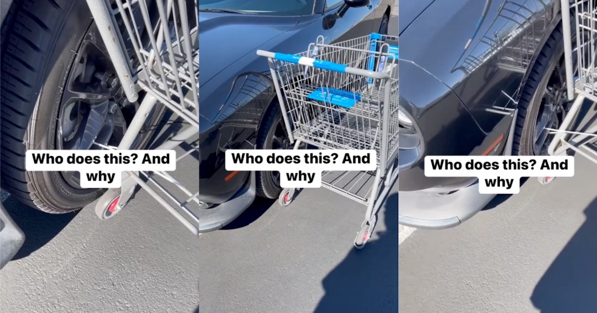 A Man Found A Shopping Cart ZipTied To His Car In A Parking Lot