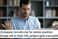 Job Seeker Was Recruited For A Senior Role, But When The Project Gets Canceled He Makes It Clear He’s Not Paying The Costs Of The Recruitment Trip