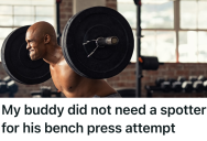 Friend Overestimates His Strength And Declines Help During A Bench Press Attempt, But He Ends Up Trapped Under The Barbell And Needing His Buddy’s Rescue